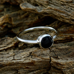 Black Onyx Solitaire Japanese 925 Silver Black Gemstone Dainty Feminine Ring Jewelry