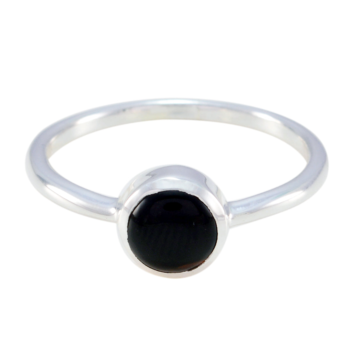 Black Onyx Solitaire Japanese 925 Silver Black Gemstone Dainty Feminine Ring Jewelry