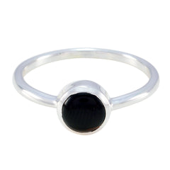 Black Onyx Solitaire Japanese 925 Silver Black Gemstone Dainty Feminine Ring Jewelry