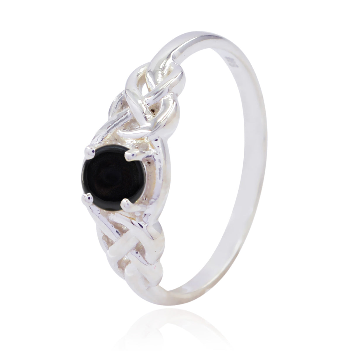 Black Onyx Solitaire Japanese 925 Sterling Silver Black Gems Delicate Trendy Ring Jewelry