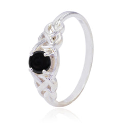 Black Onyx Solitaire Japanese 925 Sterling Silver Black Gems Delicate Trendy Ring Jewelry