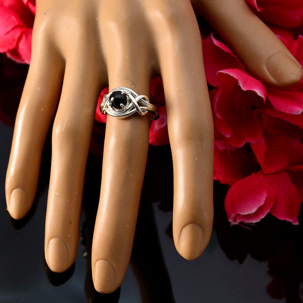 Black Onyx Solitaire Egyptian 925 Silver Black Gemstone Slim Abstract Ring Jewelry