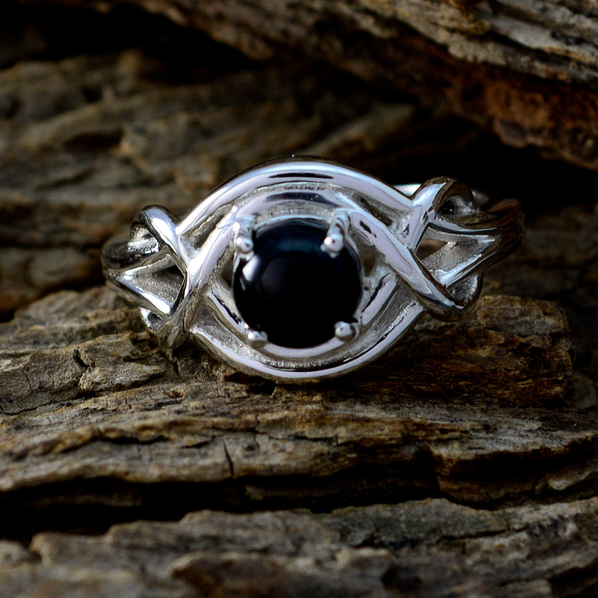 Black Onyx Solitaire Egyptian 925 Silver Black Gemstone Slim Abstract Ring Jewelry