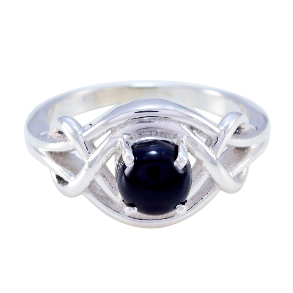 Black Onyx Solitaire Egyptian 925 Silver Black Gemstone Slim Abstract Ring Jewelry