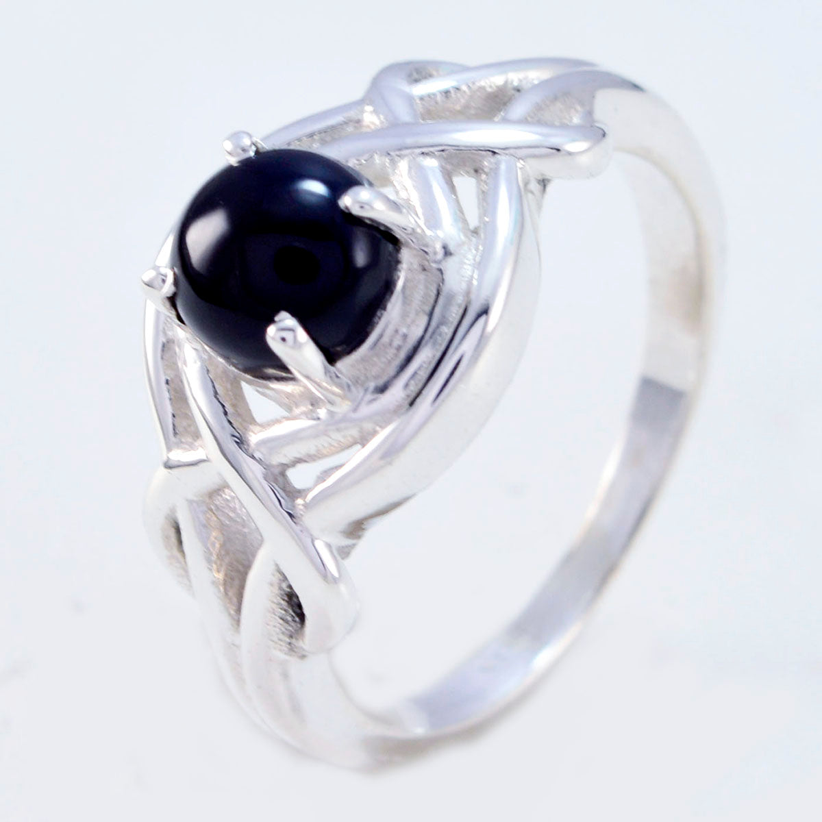 Black Onyx Solitaire Egyptian 925 Silver Black Gemstone Slim Abstract Ring Jewelry