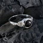 Black Onyx Solitaire Korean Sterling Silver Black Gemstones Dainty Feminine Ring Jewellery