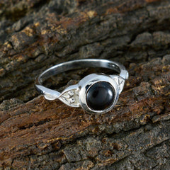 Black Onyx Solitaire Korean Sterling Silver Black Gemstones Dainty Feminine Ring Jewellery