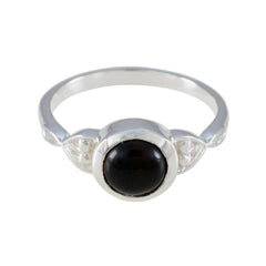 Black Onyx Solitaire Korean Sterling Silver Black Gemstones Dainty Feminine Ring Jewellery