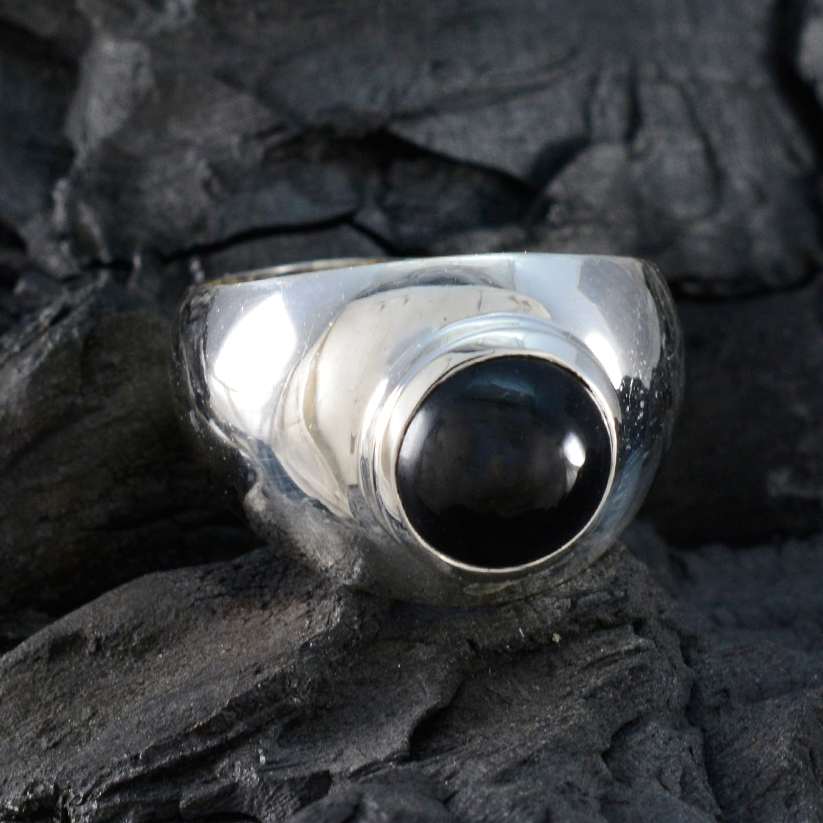 Black Onyx Solitaire Indian Sterling Silver Black Gemstone Eye catching Trendy Ring Jewelry