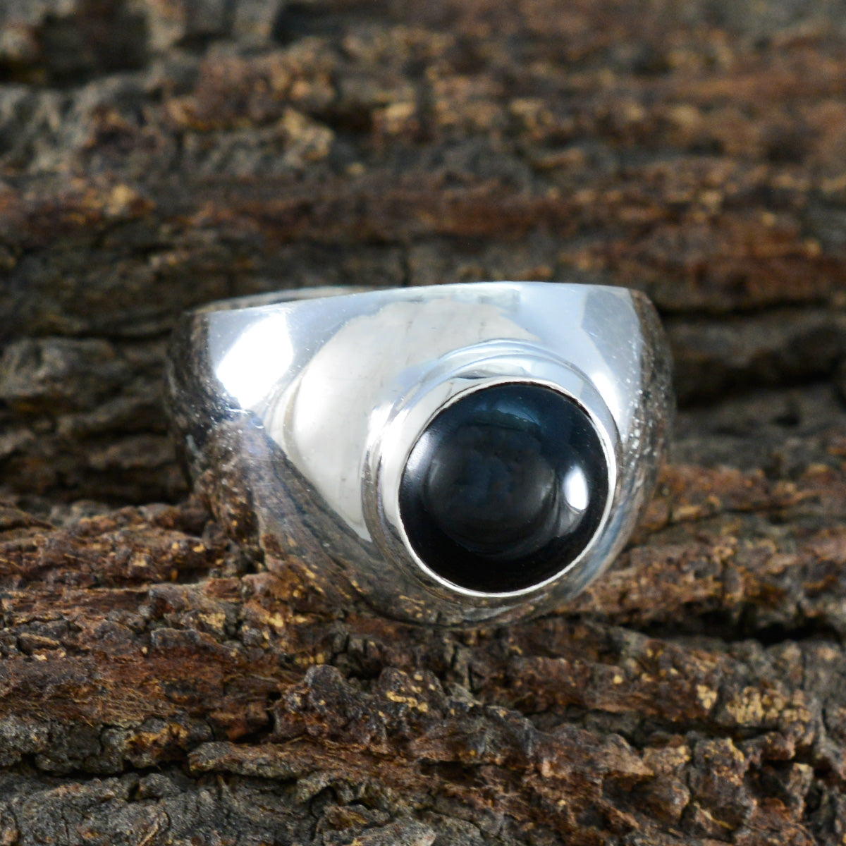 Black Onyx Solitaire Indian Sterling Silver Black Gemstone Eye catching Trendy Ring Jewelry