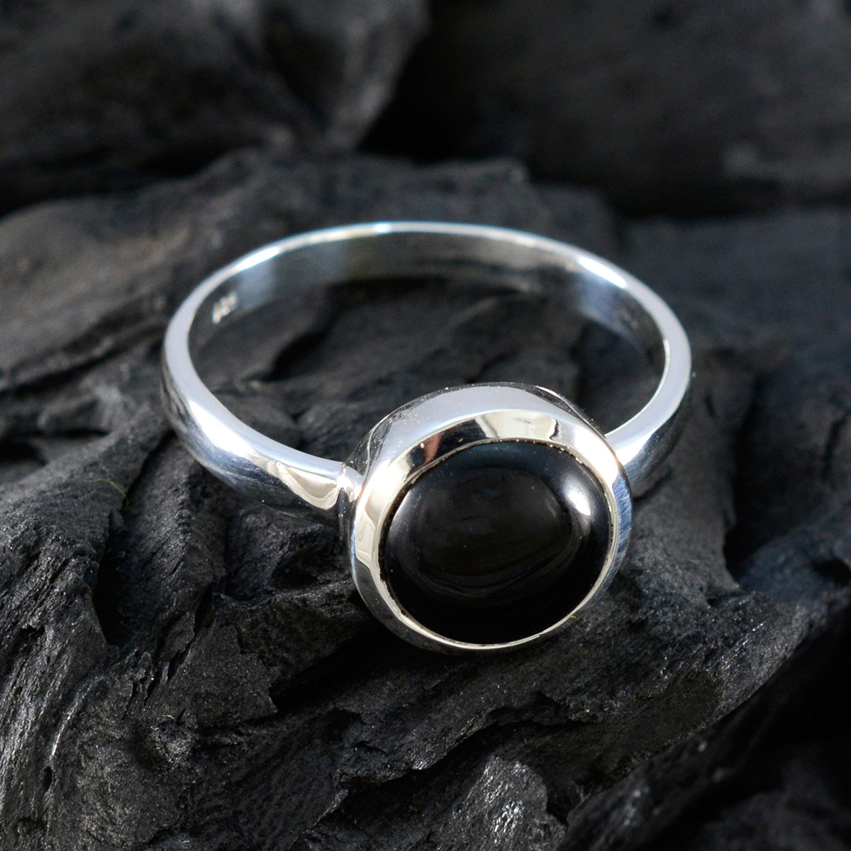 Black Onyx Solitaire African Sterling Silver Black Gemstones Slim Sophisticated Ring Jewellery