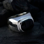 Black Onyx Solitaire German 925 Sterling Silver Black Gemstones Eye catching Abstract Ring Jewelry