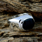 Black Onyx Solitaire German 925 Sterling Silver Black Gemstones Eye catching Abstract Ring Jewelry