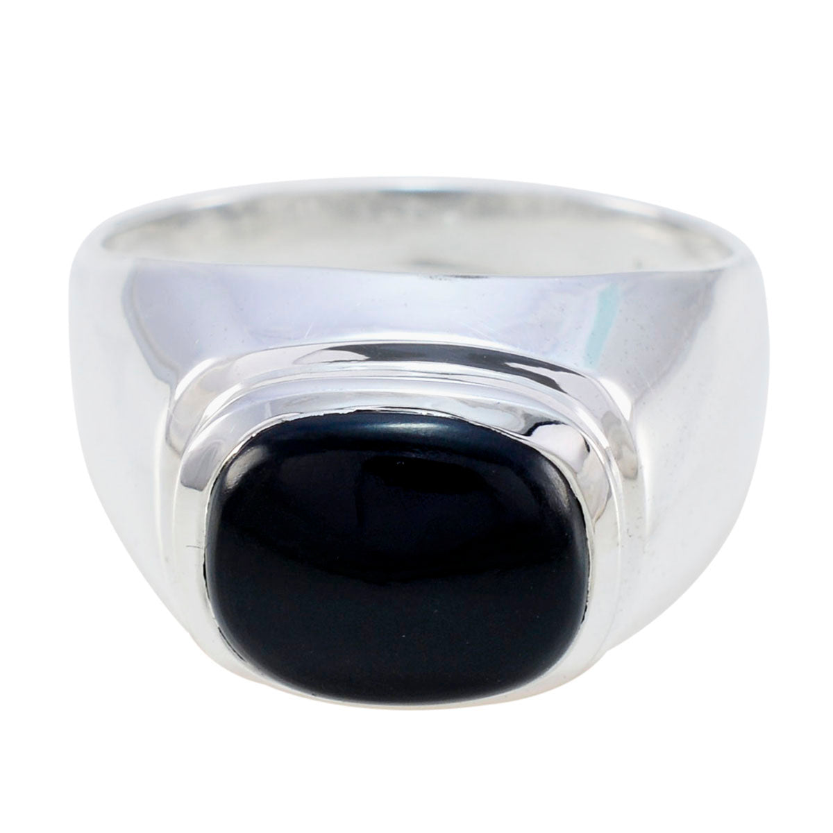 Black Onyx Solitaire German 925 Sterling Silver Black Gemstones Eye catching Abstract Ring Jewelry メイン画像