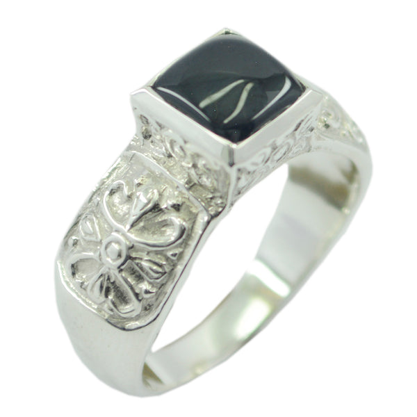 Black Onyx Solitaire French 92.5 Silver Black Gemstone Eye catching Art Deco Ring Jewellery