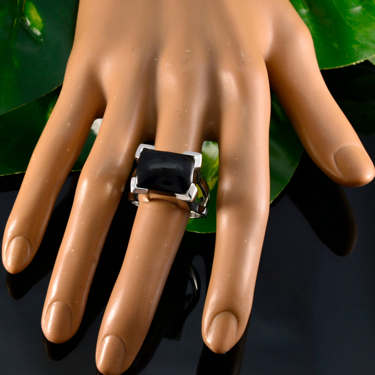 Black Onyx Solitaire Italian Sterling Silver Black Gemstone Chunky Vintage Ring Jewellery