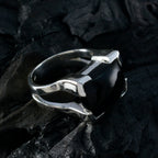 Black Onyx Solitaire Italian Sterling Silver Black Gemstone Chunky Vintage Ring Jewellery