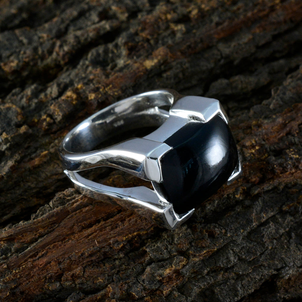 Black Onyx Solitaire Italian Sterling Silver Black Gemstone Chunky Vintage Ring Jewellery