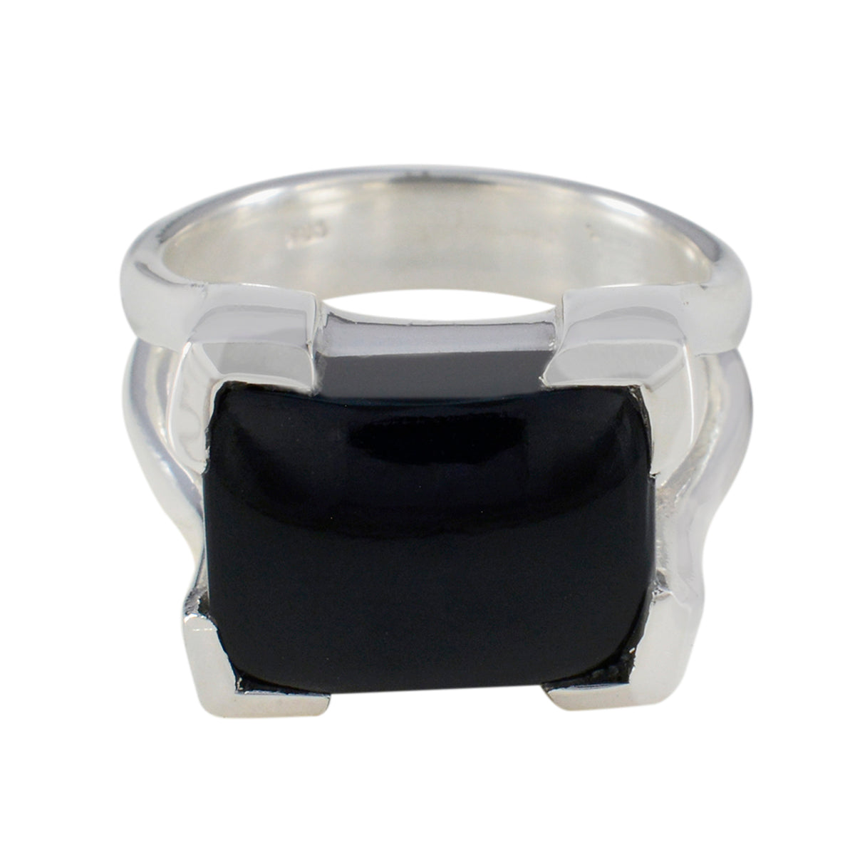 Black Onyx Solitaire Italian Sterling Silver Black Gemstone Chunky Vintage Ring Jewellery Image principale du produit
