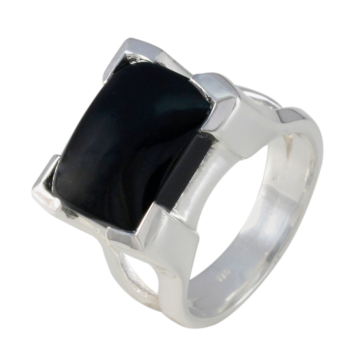 Bague vintage épaisse en argent sterling italien avec solitaire en onyx noir et pierres précieuses noires Image secondaire du produit