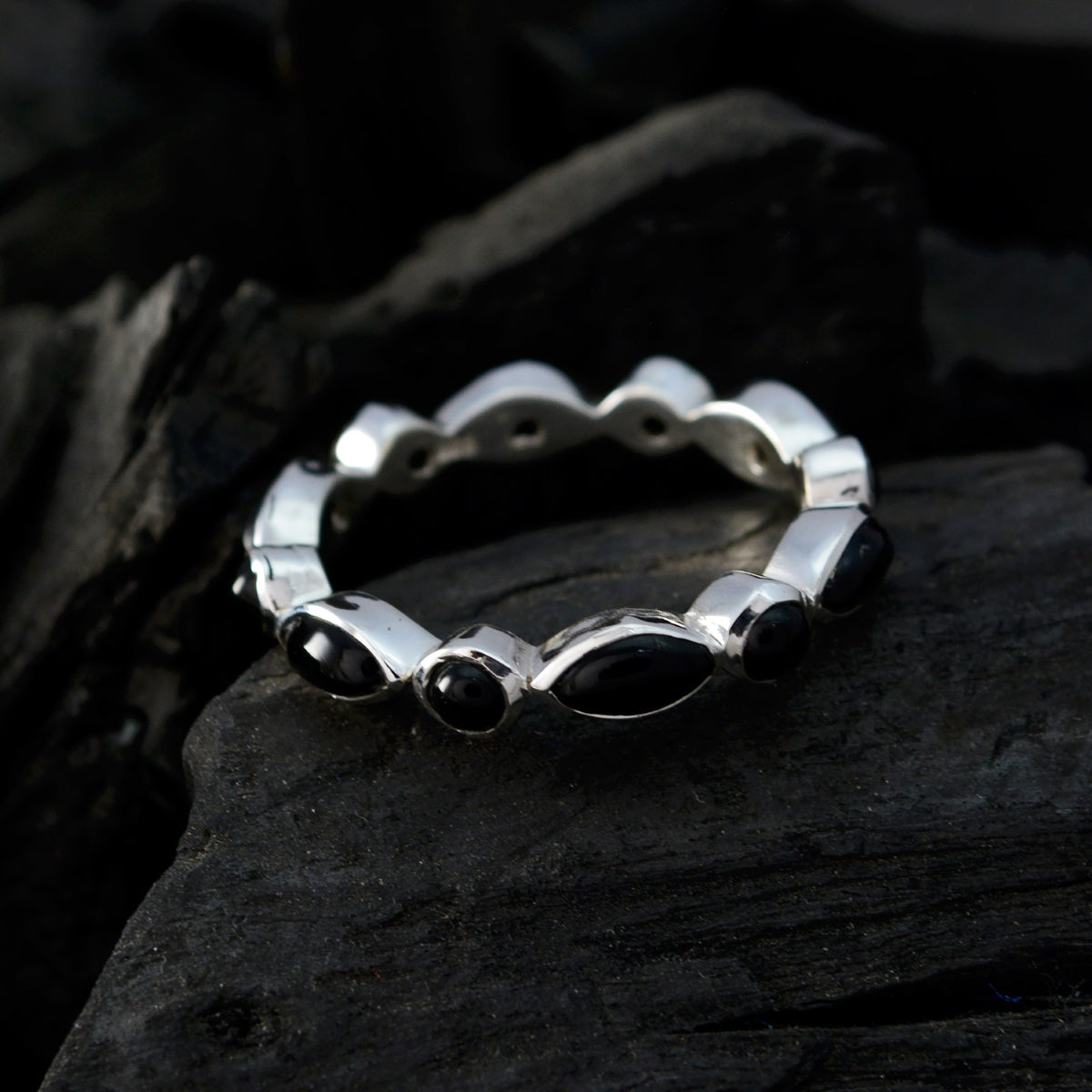 Black Onyx multiple Korean Silver Black Gemstones Dainty Eternity Band Jewelry