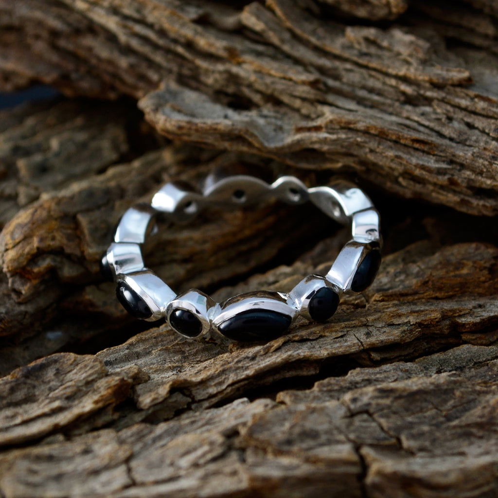 Black Onyx multiple Korean Silver Black Gemstones Dainty Eternity Band Jewelry