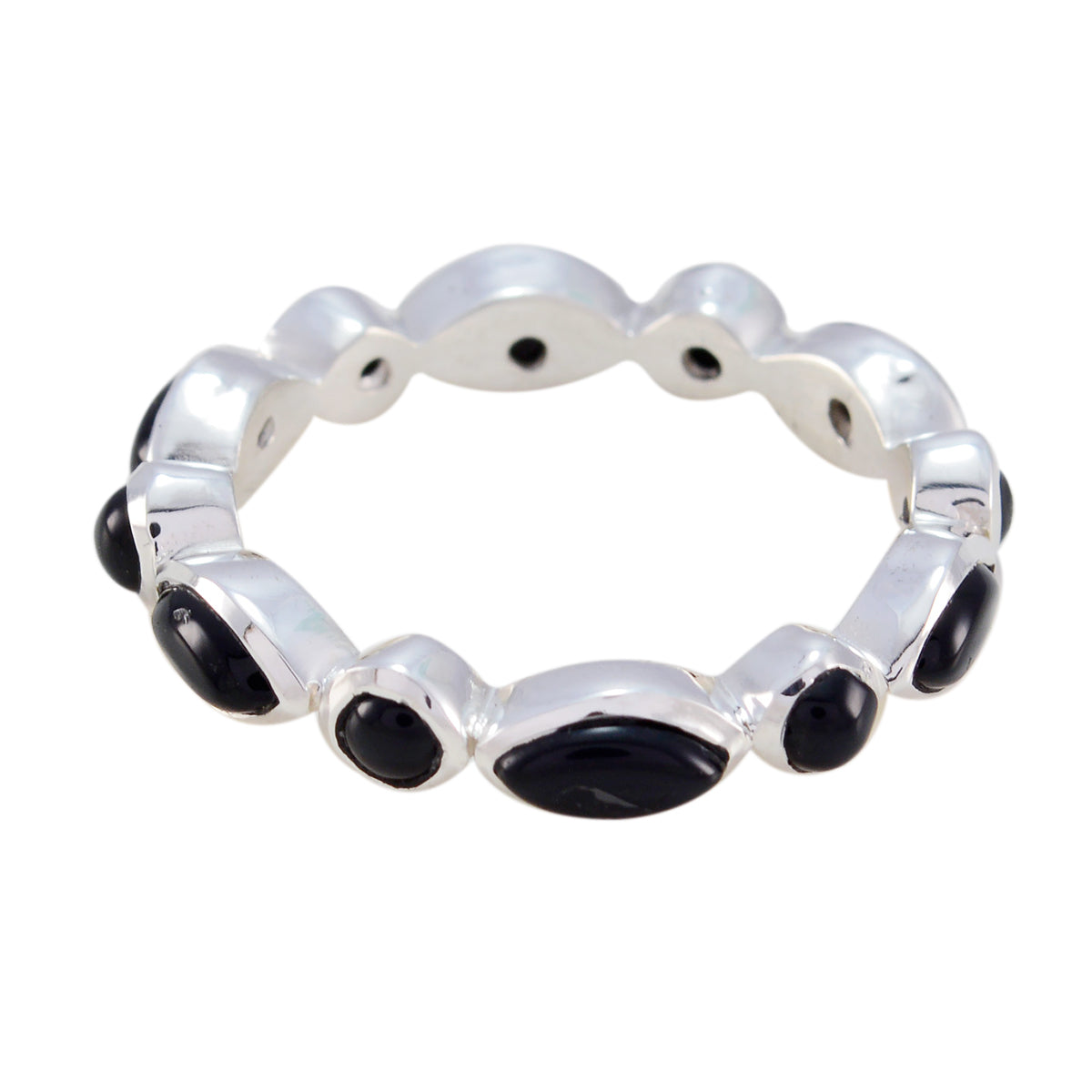 Black Onyx multiple Korean Silver Black Gemstones Dainty Eternity Band Jewelry