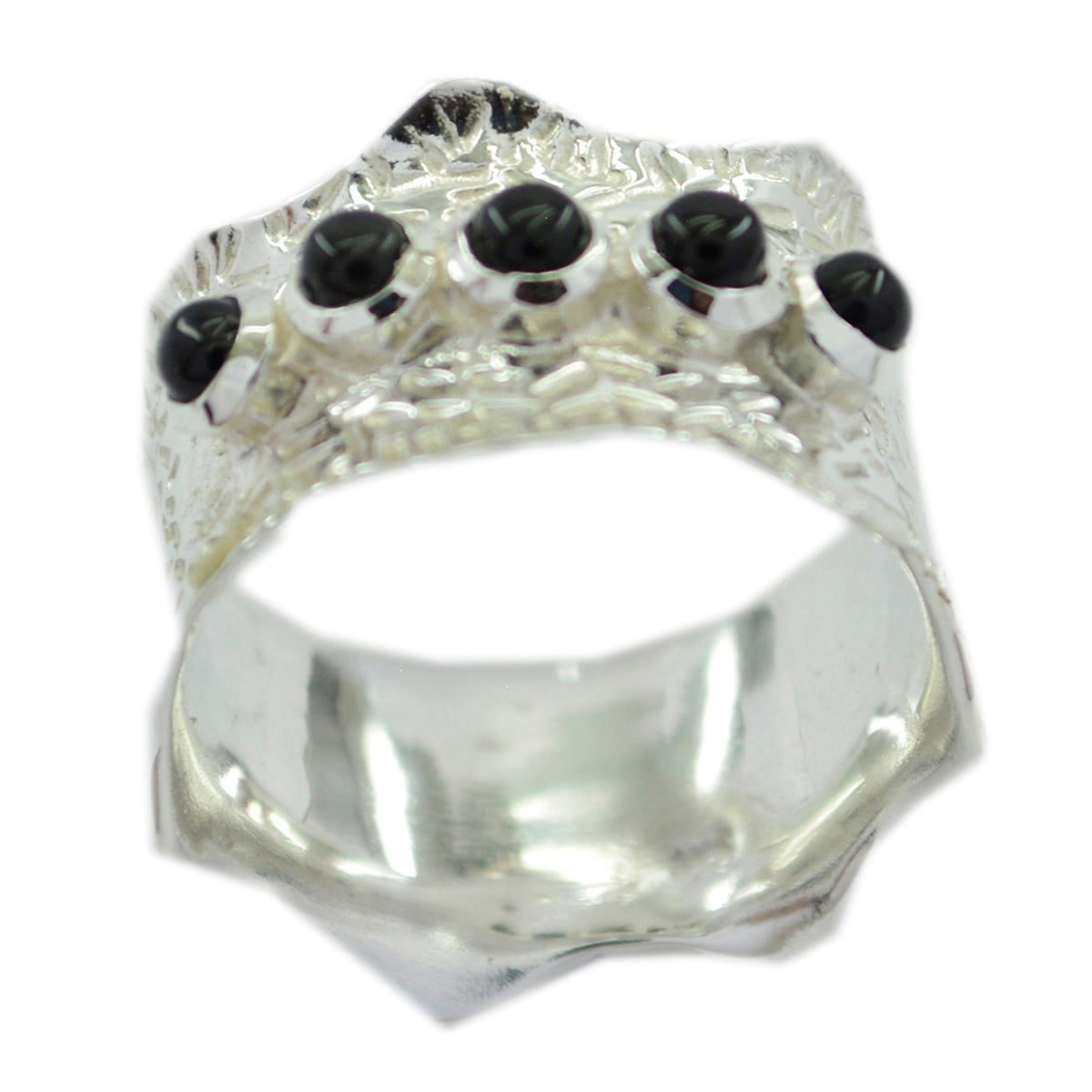 Black Onyx Penta Indian 925 Sterling Silver Black Gems Mid weight Vintage Band Jewellery