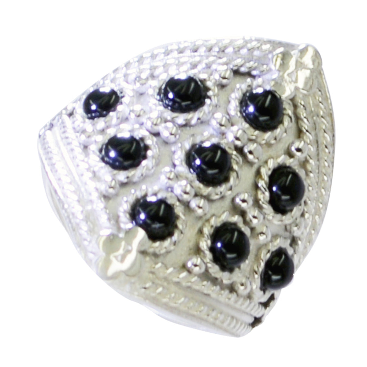 Black Onyx multiple Indian 925 Sterling Silver Black Gems Edgy Heritage Ring Jewellery