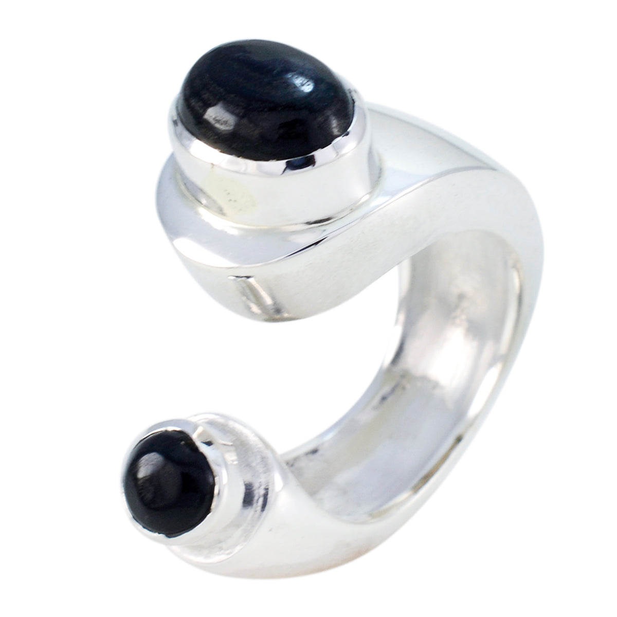 Black Onyx Toi et Moi French 925 Silver Black Gemstones Chunky antique Ring Jewellery Immagine principale del prodotto