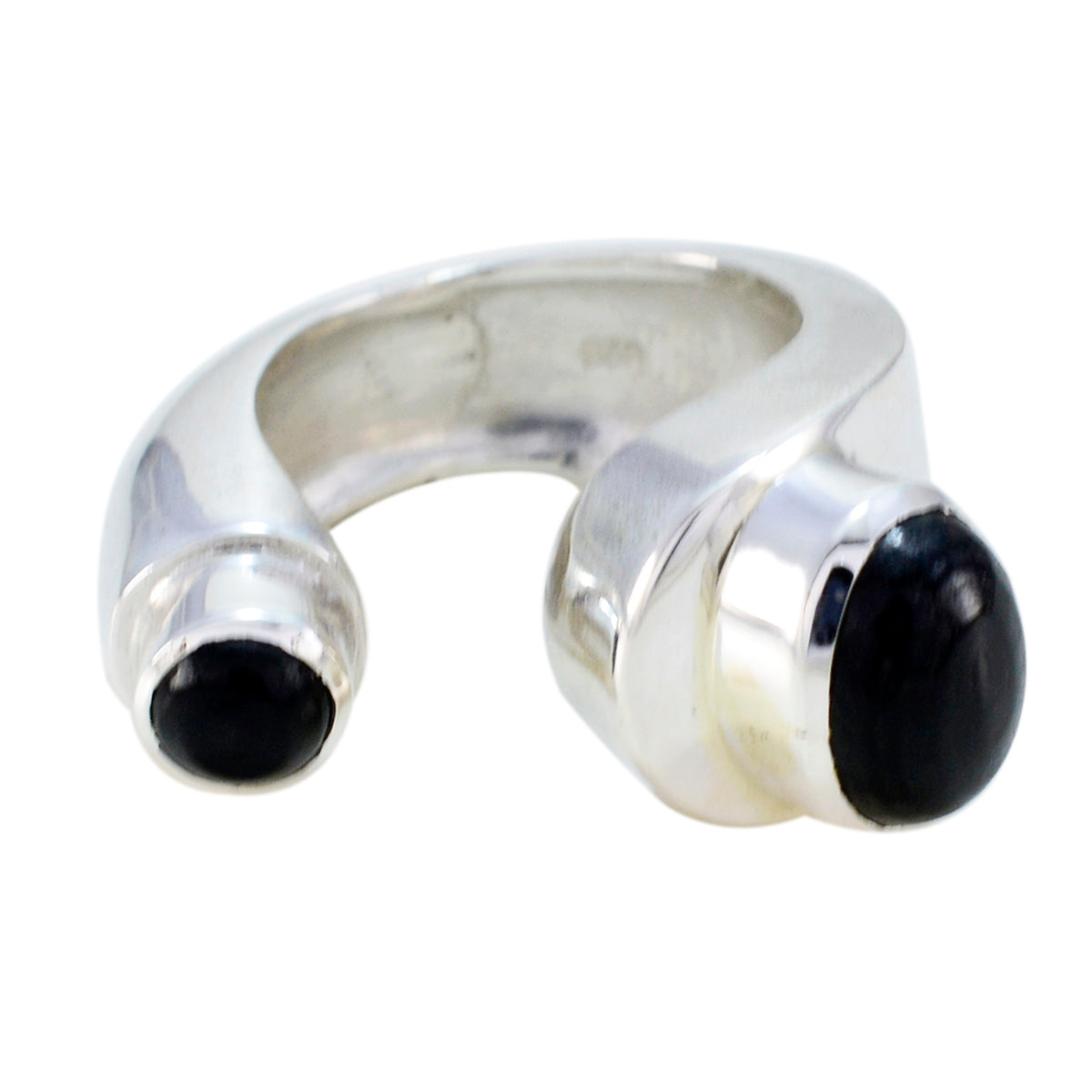 Toi et Moi, anello antico massiccio in argento 925 francese con pietre preziose nere e onice nero Immagine secondaria del prodotto