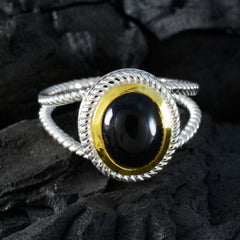 Black Onyx Solitaire Italian 925 Sterling Silver Black Gemstones Classic Rope Wire Ring Jewellery