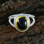 Black Onyx Solitaire Italian 925 Sterling Silver Black Gemstones Classic Rope Wire Ring Jewellery