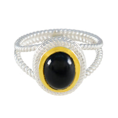 Black Onyx Solitaire Italian 925 Sterling Silver Black Gemstones Classic Rope Wire Ring Jewellery