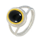 Black Onyx Solitaire Italian 925 Sterling Silver Black Gemstones Classic Rope Wire Ring Jewellery