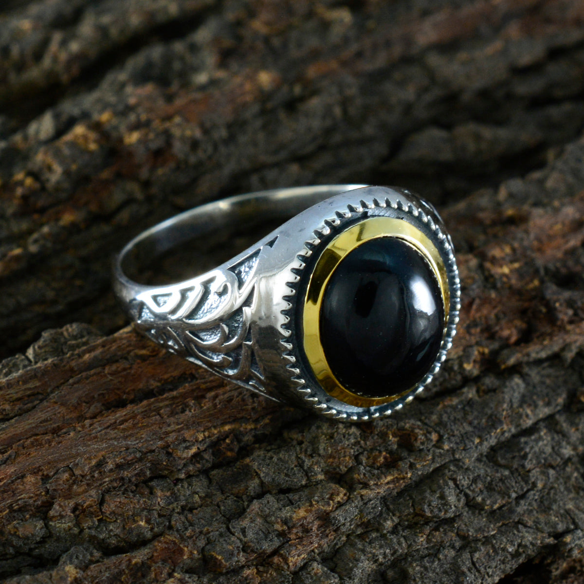Black Onyx Solitaire Australian 925 Silver Black Gemstones Eye catching Filigree Ring Jewelry