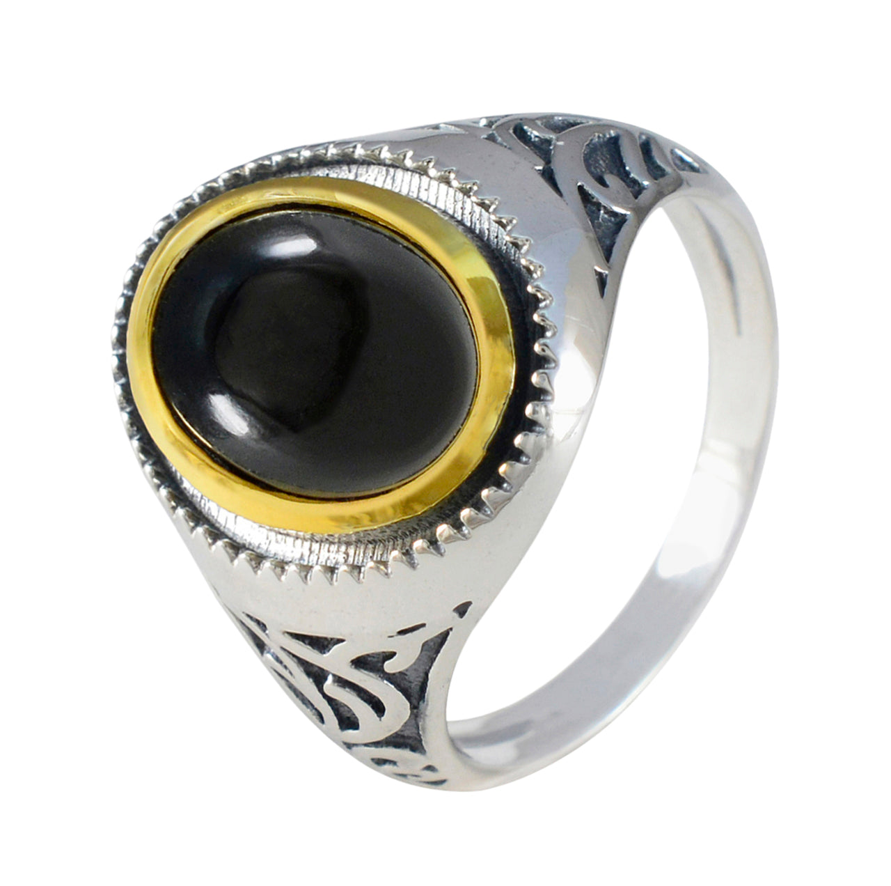 Svart Onyx Solitaire Australiensiskt 925 Silver Svarta Ädelstenar Iögonfallande Filigran Ringsmycken Sekundär produktbild
