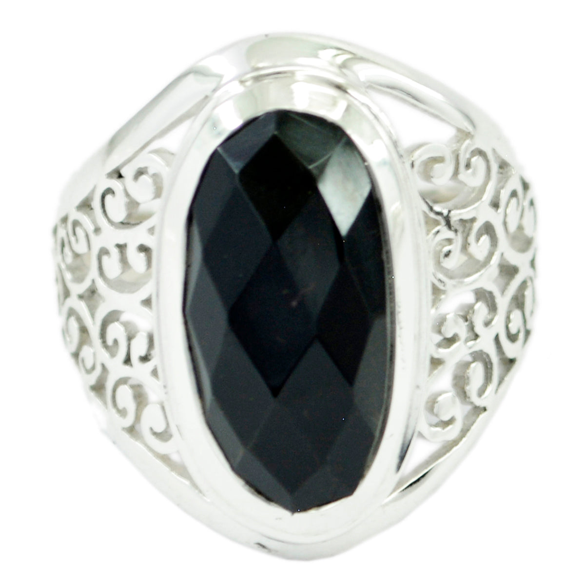Schwarzer Onyx Solitär Australischer 92,5 Silber Schwarze Edelsteine Mittelschwerer Filigranring Schmuck
