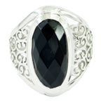 Black Onyx Solitaire Australian 92.5 Silver Black Gems Mid weight Filigree Ring Jewelry