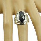 Black Onyx Solitaire Australian 92.5 Silver Black Gems Mid weight Filigree Ring Jewelry