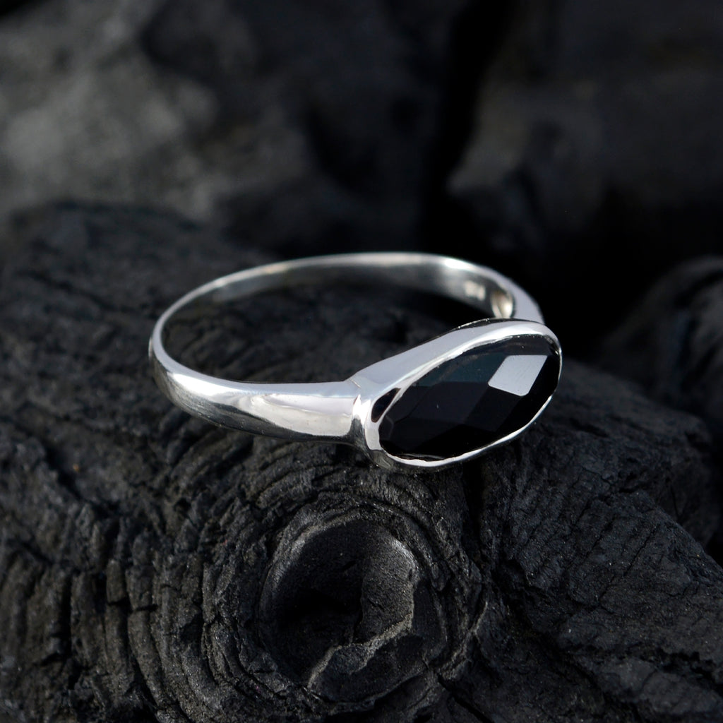 Black Onyx Solitaire American 92.5 Silver Black Gems Dainty Trendy Ring Jewellery