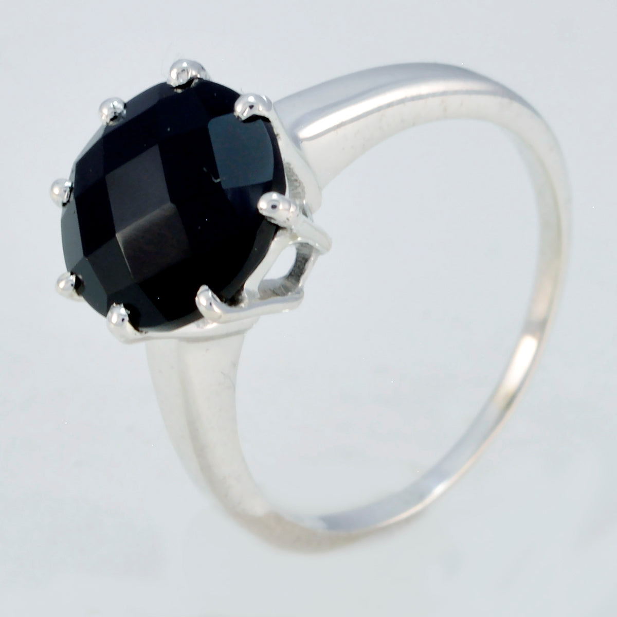 Black Onyx Solitaire Japanese 92.5 Silver Black Gems Whisper thin Graceful Ring Jewelry