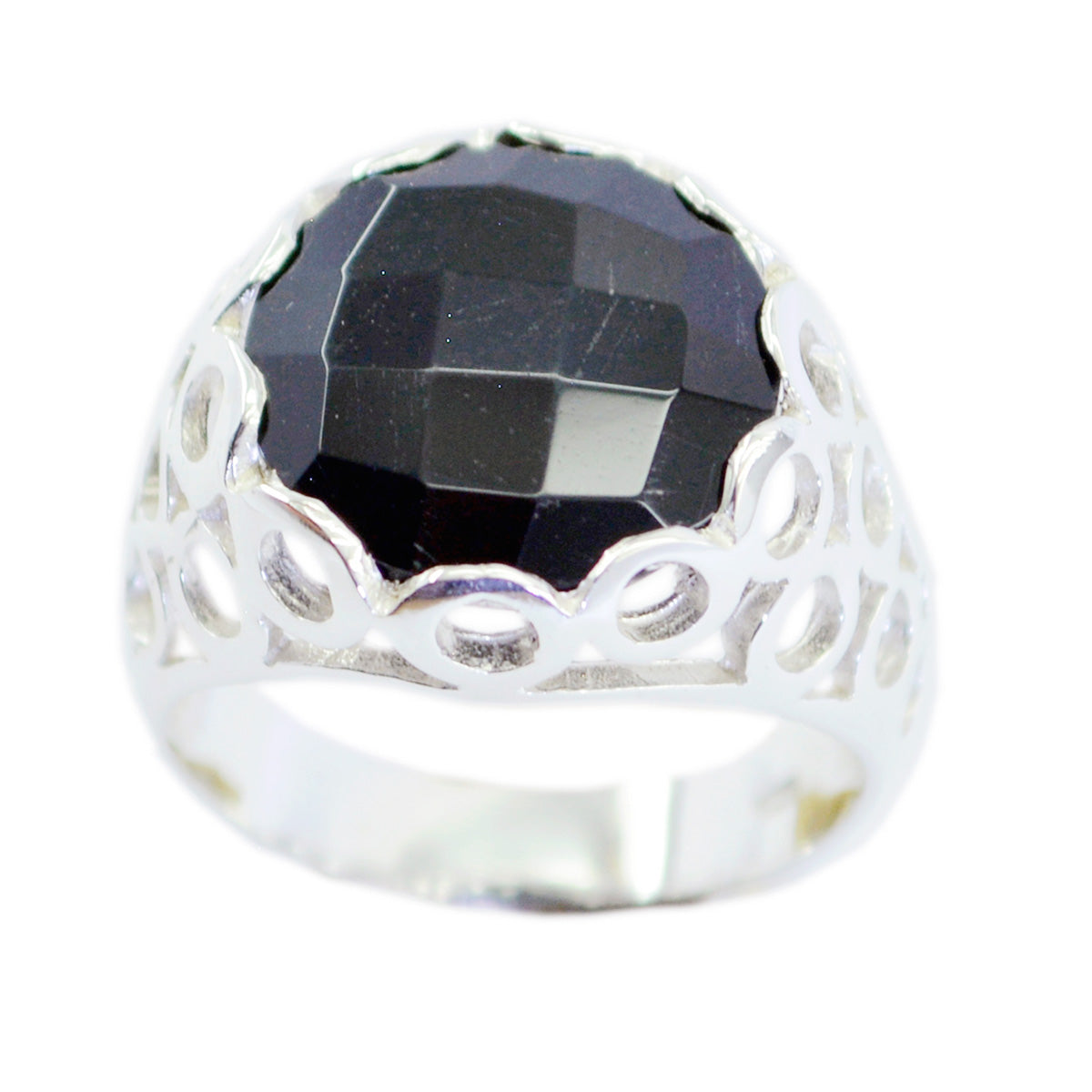 Black Onyx Solitaire Middle Eastern Sterling Silver Black Gemstone Classic Filigree Ring Jewelry Hoofdafbeelding