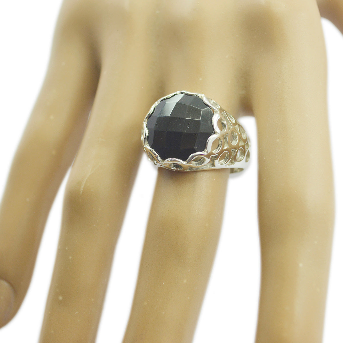 Zwarte Onyx Solitaire Midden-Oosterse Sterling Zilver Zwarte Edelsteen Klassieke Filigree Ring Sieraden Secundaire afbeelding