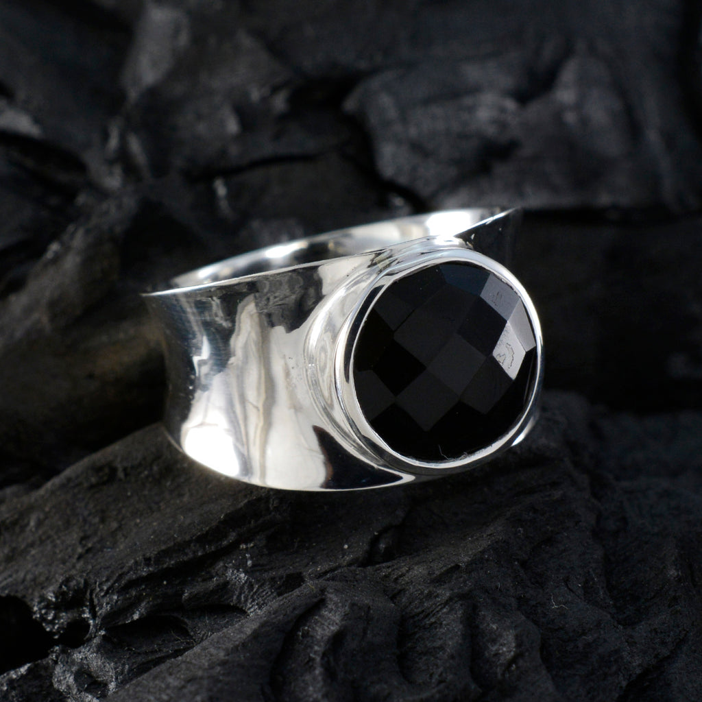 Black Onyx Solitaire Italian Silver Black Gemstone Edgy Armor Band Jewellery