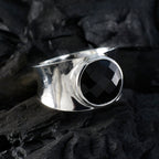 Black Onyx Solitaire Italian Silver Black Gemstone Edgy Armor Band Jewellery