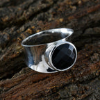 Black Onyx Solitaire Italian Silver Black Gemstone Edgy Armor Band Jewellery