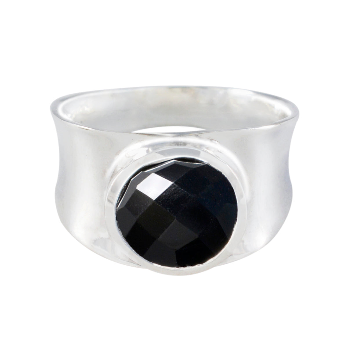 Black Onyx Solitaire Italian Silver Black Gemstone Edgy Armor Band Jewellery Hoofdafbeelding