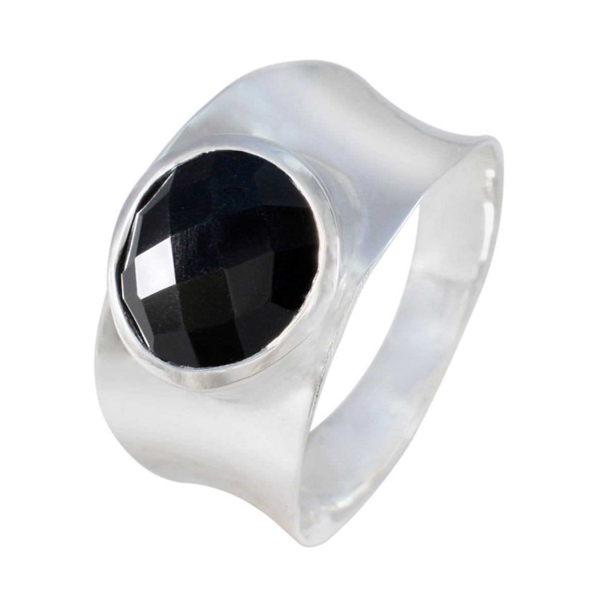 Zwarte Onyx Solitaire Italiaans Zilver Zwarte Edelsteen Edgy Armor Band Sieraden Secundaire afbeelding