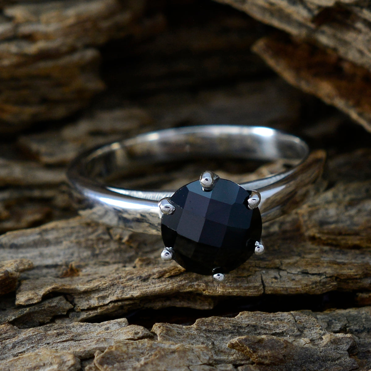 Black Onyx Solitaire Japanese 925 Silver Black Gemstone Whisper thin Feminine Ring Jewelry